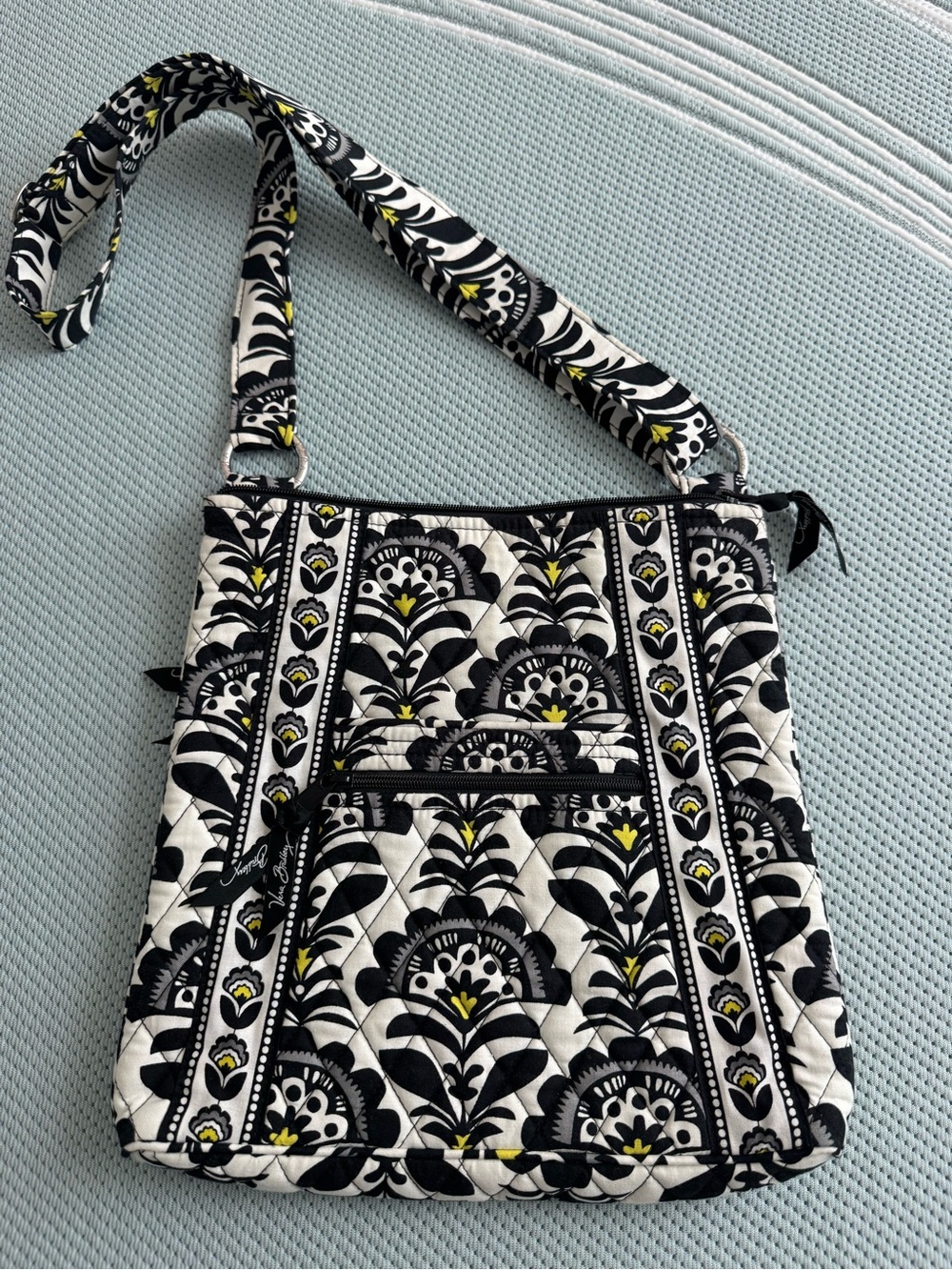 Vera Bradley Quilted Floral Crossbody Bag - Black & White with Yellow Accents